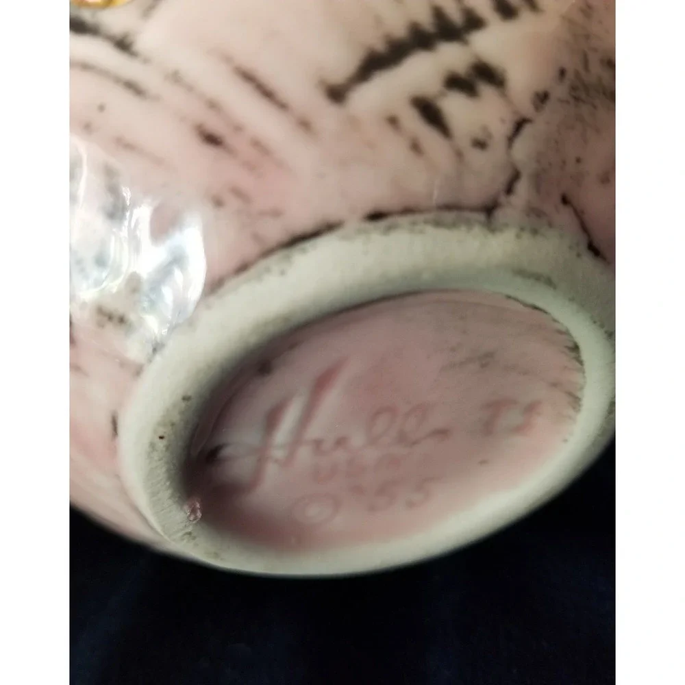 Vintage Hull Art Pottery Jug Pitcher Blossom Flite T1 Pink Black Floral 1955